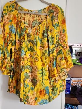 Cato Yellow Floral Peasant Blouse